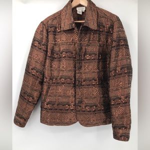 Coldwater Creek Brown Bronze Blazer Jacket XL Aztec Design 5 Buttons 23” Long